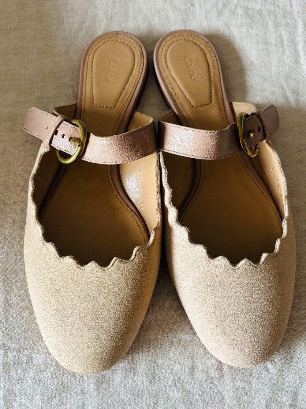 Chloé Suede Scalloped Mules